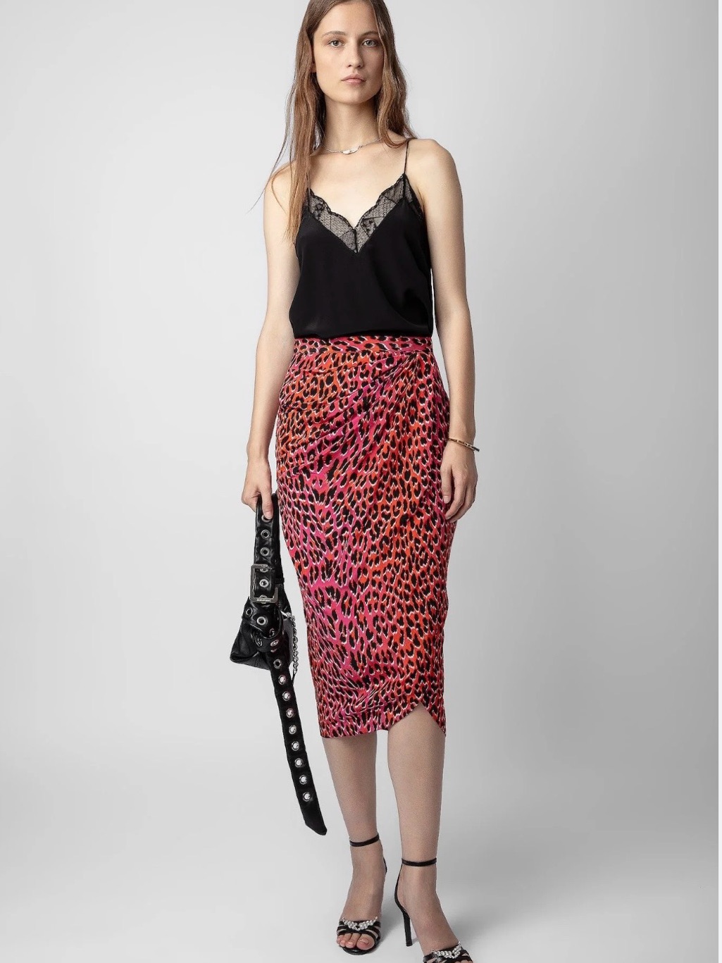 Zadig & Voltaire Jamelia Pink Leopard Print Midi Skirt